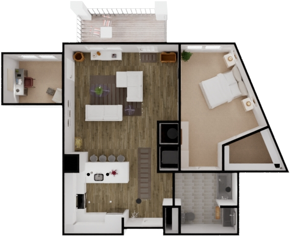 Floor plan for 1 bed, 1 bath, 1018 sqft